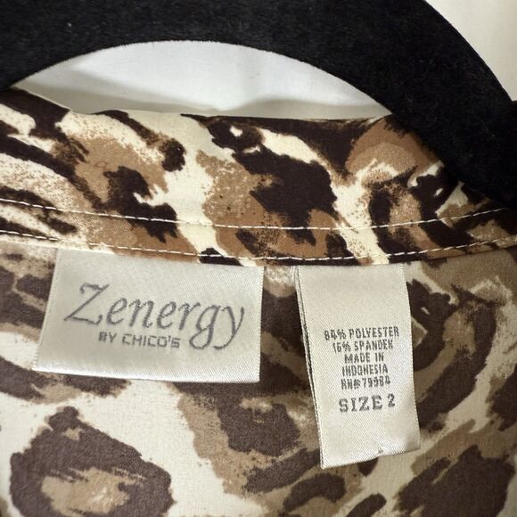 Zenergy Chico's Jacket Women's Large Cheetah Print Full Zip Snap Pockets - Picture 7 of 13